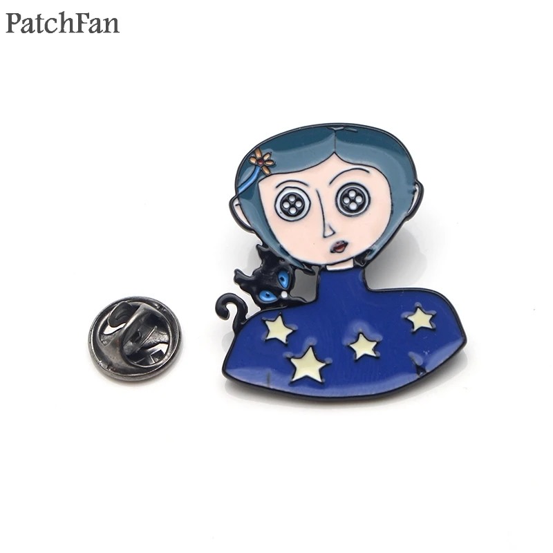 

Patchfan Neil Gaiman Coraline Zinc alloy tie pins badges para shirt bag clothes cap backpack shoes brooches badges medals A1498