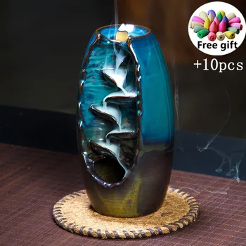 

Backflow Incense Holder Ceramic Aromatherapy Furnace Backflow Waterfall Incense Burner Censer Holder Handicraft Home Decor Gift
