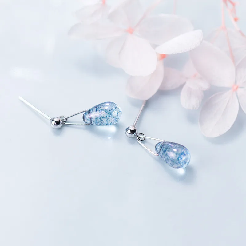 

100% 925 Sterling Silver Blue Crystal Drop Earrings For Women Boucles d'oreilles Wedding Jewelry Gift Pendientes eh812