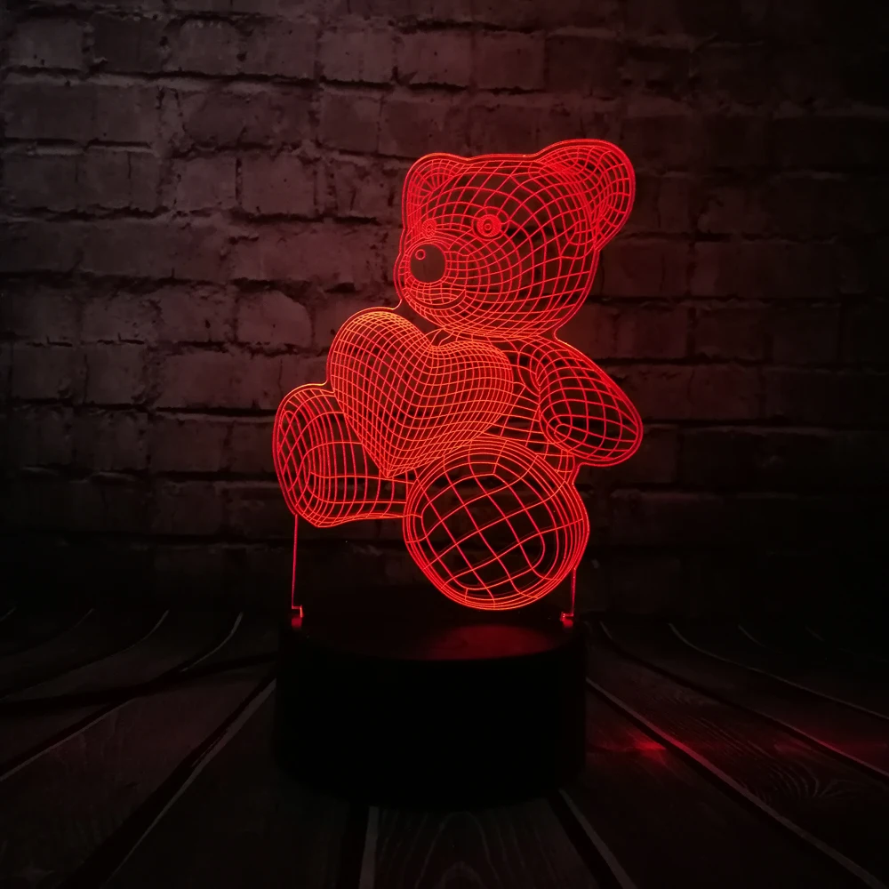 Детский плюшевый медвежонок воздушный шар с сердечком 3D USB светодиодный