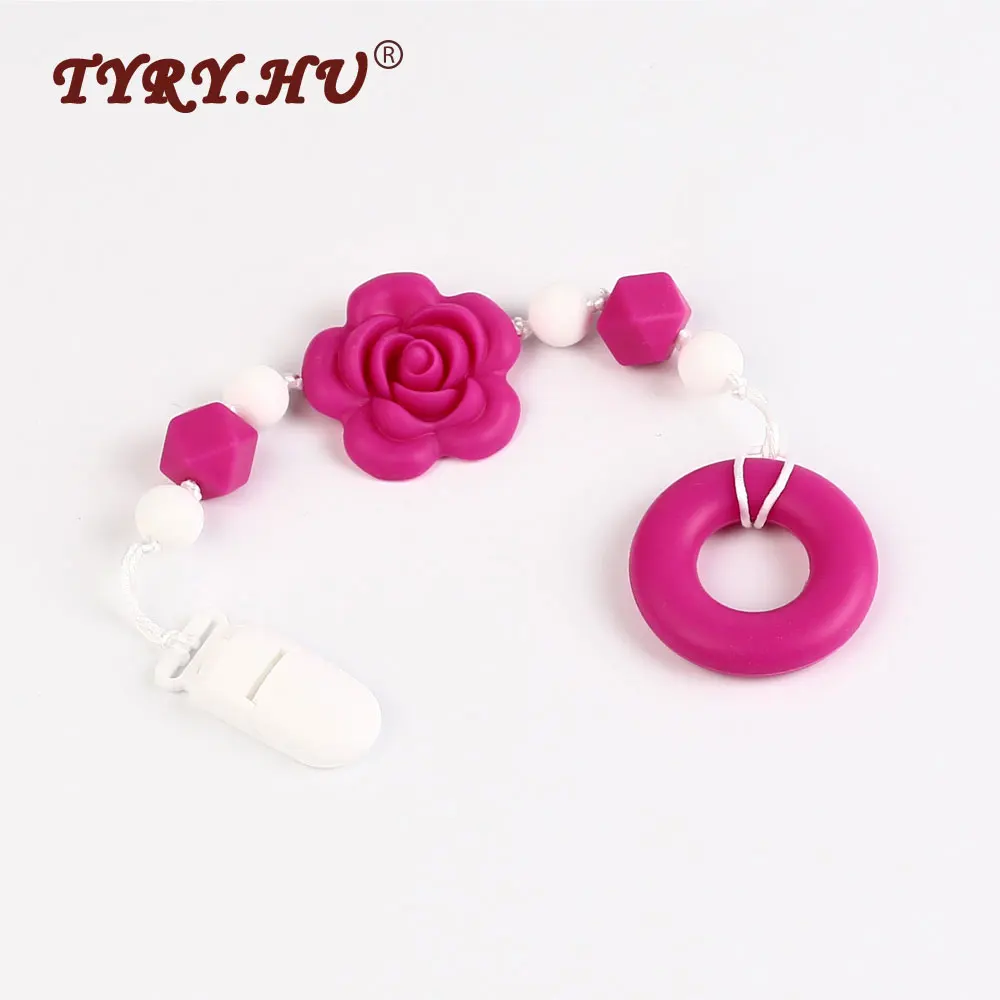 

TYRY.HU Original Colorful Rose Pacifier Clip Holder Food Grade Silicone Bead Pacifier Chain For Nipples Baby Nursing Toy