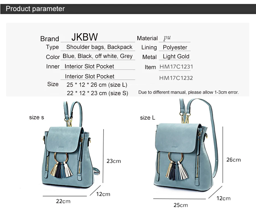 JKBW Women's Backpacks Korean Fashion Small Leather Bag Top-quality PU Tassel Zipper Bags Mini Backpack Round Ring School Bags (3)