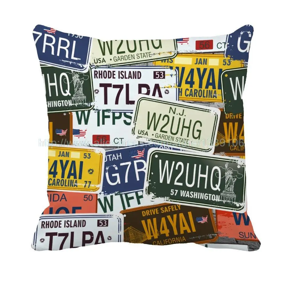 USA Style License Plate Print Personalised Custom Vintage Sofa Cushions