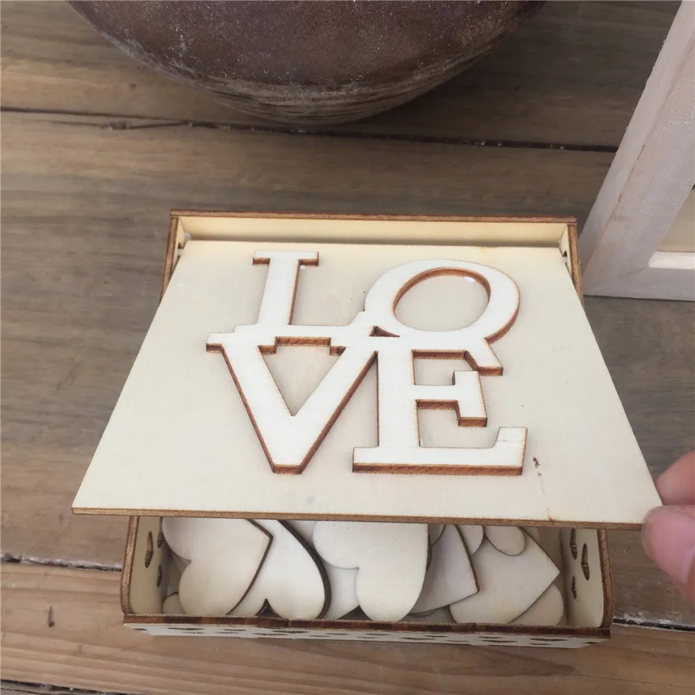 170pcs Hearts unique Wedding Decoration Rustic Sweet Wedding Guestbook Heart Drop box drop box 3D Guest book wooden