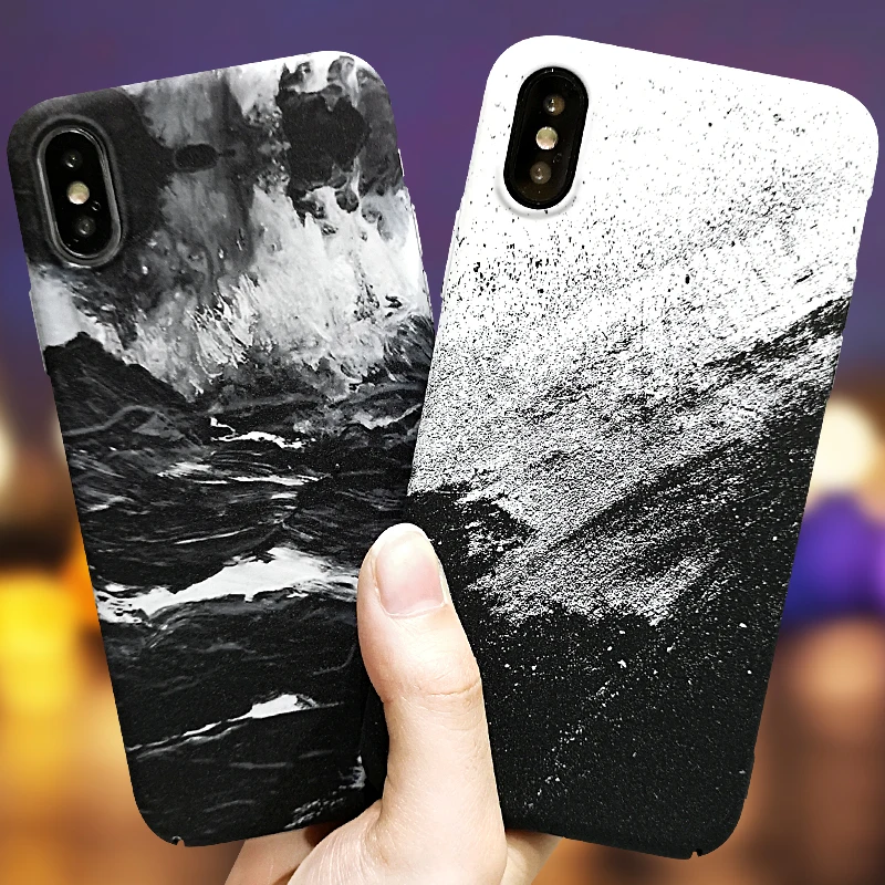 

Simple abstract black and white limestone powder phone case For Iphone XS MAX XS X XR case cover FOR IPHONE 6 6S 7 8 PLUS