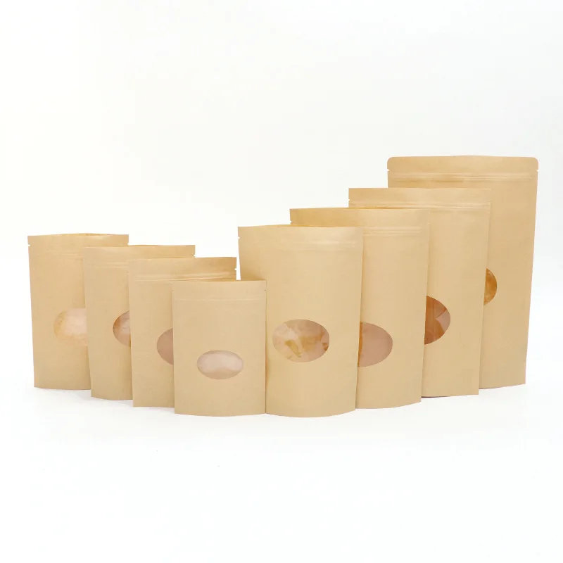 

50pcs/lot Brown Kraft Paper Gift Candy Bags Oval Standup Gift Packaging Bags For Foods Coffee Jewelry Ziplock Bags Free Shipping