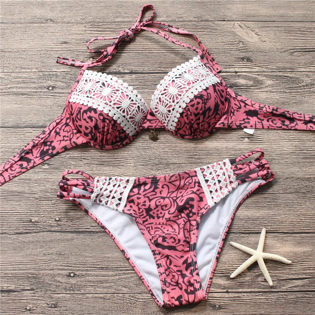 

Swimwear Women Bikinis Sexy Push Up Swimsuit Female Bikini Halter Summer Beach Swim Wear Bathing Suit Women Lace Bikini Set