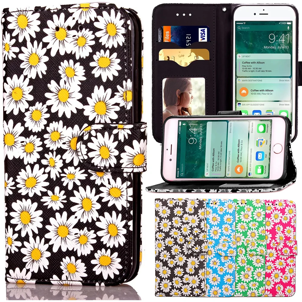For Apple iPhone 7 Plus 4.7 5.5 Case 2 Card Slots Chrysanthemum PU Leather Stand Photo Frame Wallet Cover Phone Case+Flim |