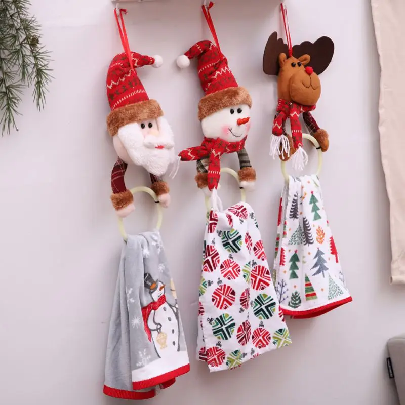 

Bathroom Santa Claus Elk Rag Towel Hanging Ring Racks Holder Christmas Tree Pendants Christmas Decorations for Home Kitchen