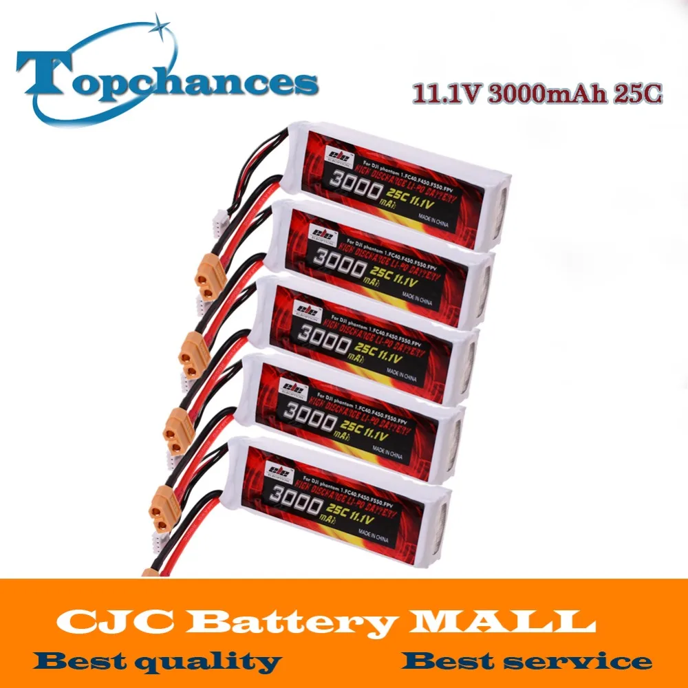 5X высокое качество Lipo аккумулятор 11 1 в 3000 мАч 25C XT60 разъем для DJI Phantom FC40 Flame Wheel F450