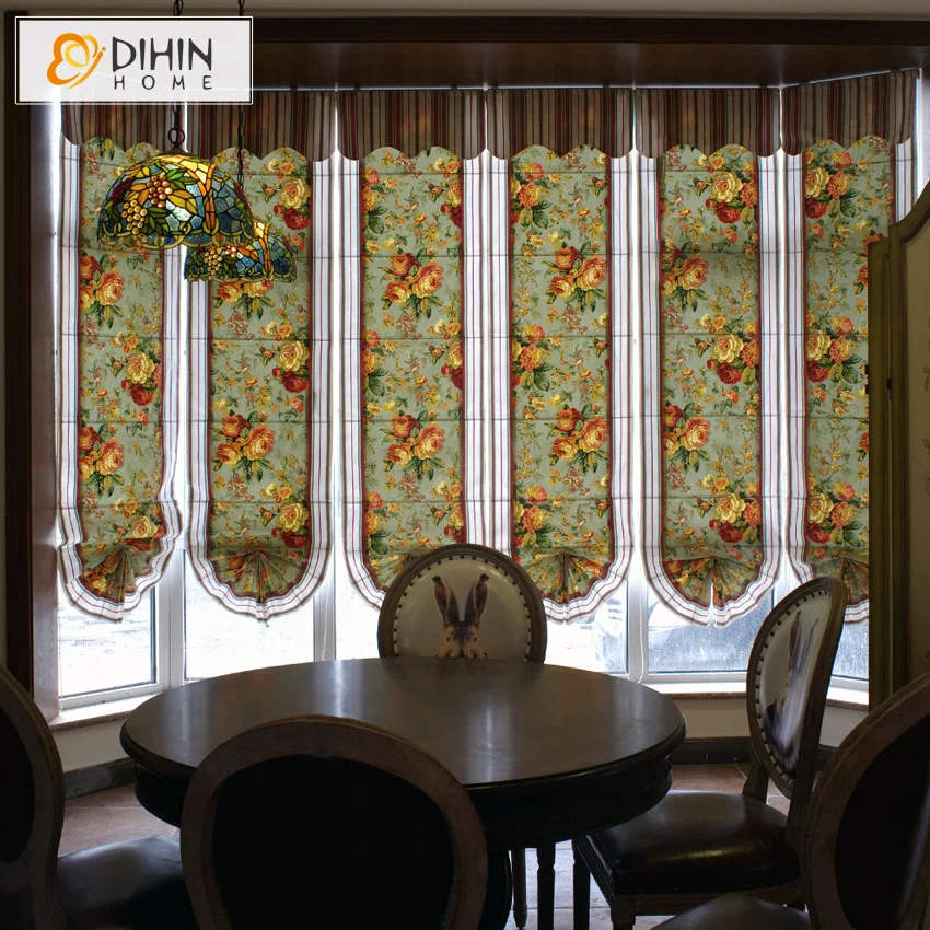 

Included Curtains New Arrival Pastoral Floral Printed 100% Cotton Fabric Roman Shade Blinds The Finished Curtain free Shipping