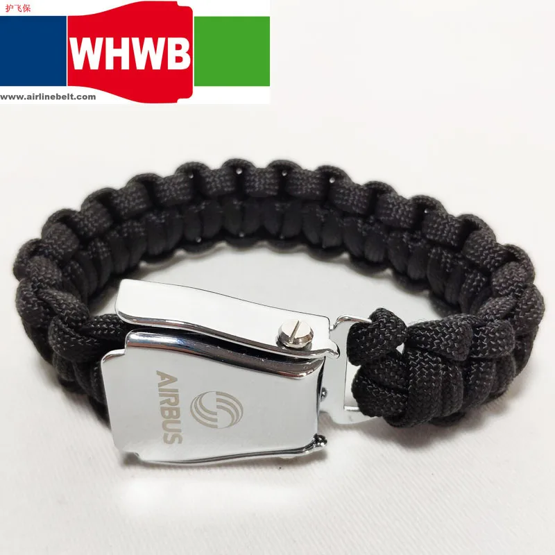 AIRBUS BEOING Fashion bracelets men black rope braided stainless steel airplane seat belt buckle handmade male wrist band gifts - Название цвета: black with AIRBUS