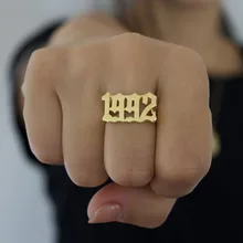 Anel de número inglês, minimalismo anéis para mulheres jóias de casamento de aço inoxidável empilhável ano melhor amigo presentes