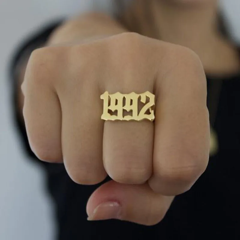 

Personalized Old English Number Rings For Women Wedding Jewelry Year Ring 1990 1991 1992 1993 1994 1995 1996 1997 Bague Femme