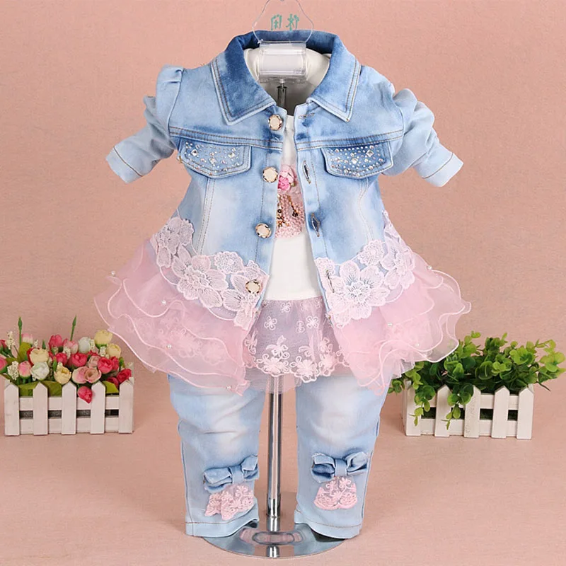 baby girl clothes lace suit jeans jacket coat denim pants floral t shirt autumn spring infant toddler kid pink children set 2 3