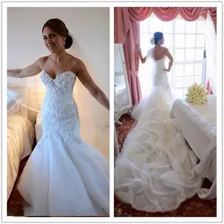 Свадебное платье с кружевом и бусинами, винтажное платье-русалка, потрясающие свадебные платья с коротким шлейфом, Vestido De Casamento Boda 2019