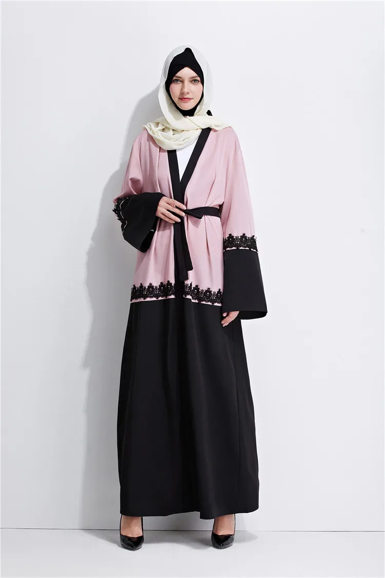 Для взрослых мусульманская вышивка кружево кардиган абайя Мода Дубай Исламская большой размеры платье wj755 молитва услуги костюмы беспла