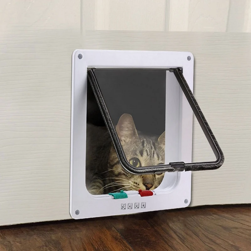 4Way-Pet-Cat-Puppy-Dog-Supplies-Lock-Frame-Safe-Security-Flap-Door-Gate-White-Size-S_3_800x800