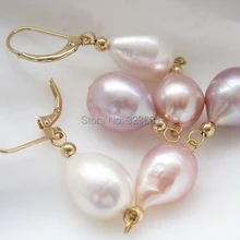 3 линия 14 мм розовый белый фиолетовый капельного FW Перл earring14K покрытием