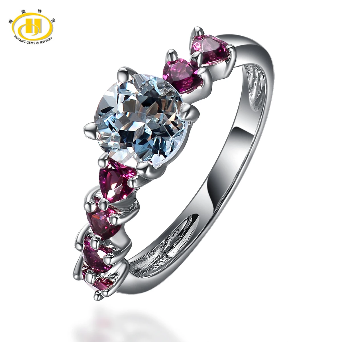 

Hutang Natural Aquamarine & Rhodolite Gemstone Solid 925 Sterling Silver Ring Womens Fine Jewelry Wedding