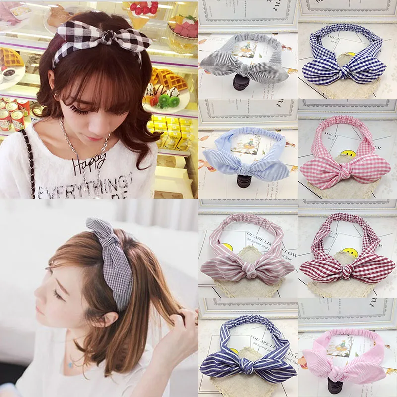 

Fashion 1PC High Quality Striped Headband For Women Lady Knotted Bow Rabbit Ear Stretch Hair Accessories