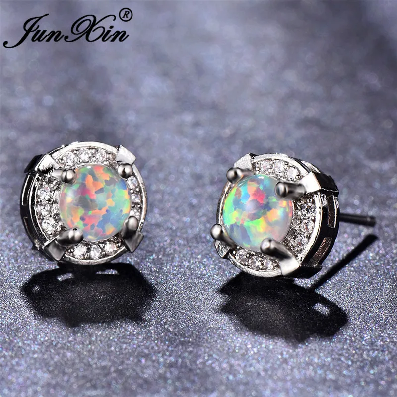 Buy JUNXIN Mystic Fire Opal Earrings Blue White Opals