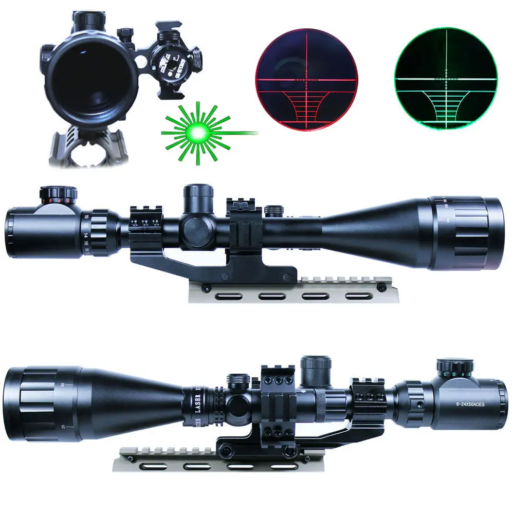 

Hunting 6-24X50 AOEG Tactical Rifle Scope Combo Dual R&G illuminated Reticle Green Laser Sight PEPR Rail Mount