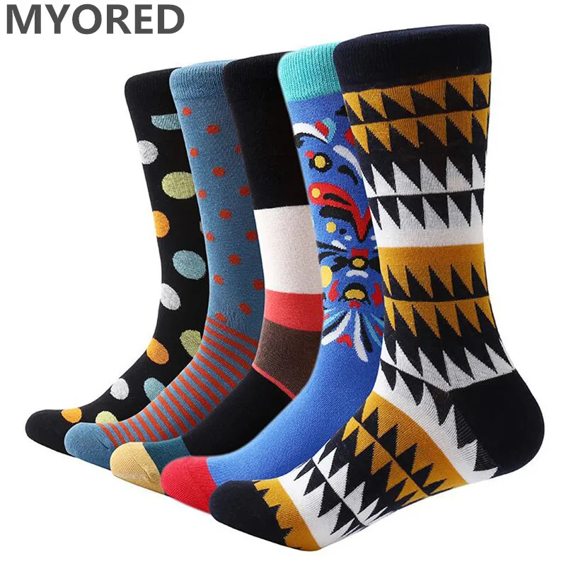 MYORED 5 пара/лот мужские носки партия забавные хлопковые новые повседневные