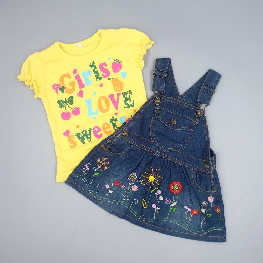 

High Quality Baby Girls Clothing Sets Babe Suspender Bib Skirts 2 pieces overalls Summer Girls Cotton t shirt infant clothes