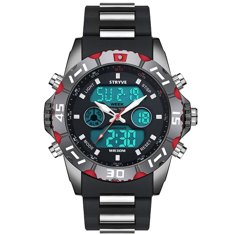 

STRYVE New Military Sport Watch for Man Waterproof Silicon Strap Wrist Watch LED Back Light Date Week GMT Military Alarm Clock