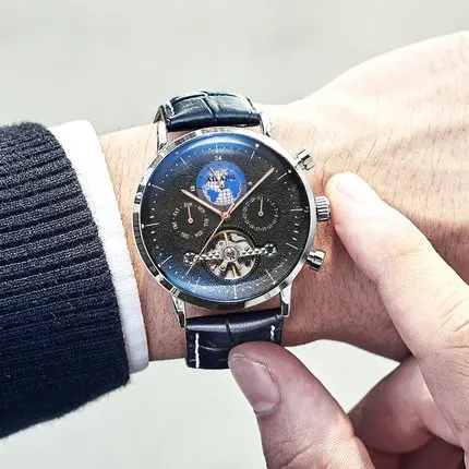 Брендовые мужские часы автоматические механические часы Tourbillon спортивные часы кожаные повседневные деловые часы в ретро-стиле Relojes Hombre - Цвет: 11