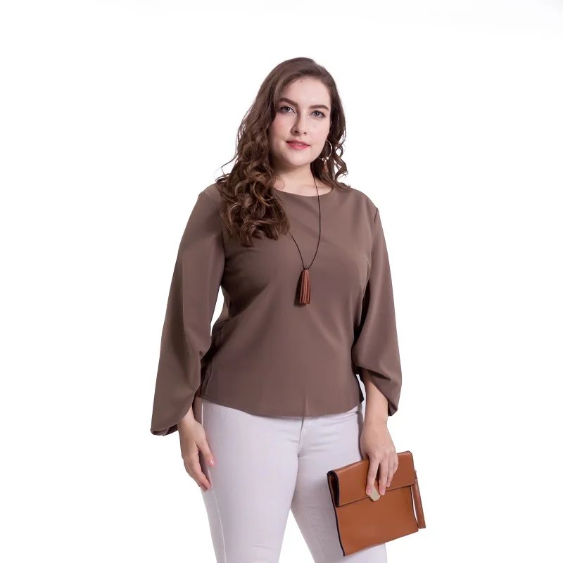 

Flower Autumn Plus Size Blouse Women Loose Casual Shirts Puff Sleeve Roud Neck Three Quarter Spring Women Clothing 4XL Clothes