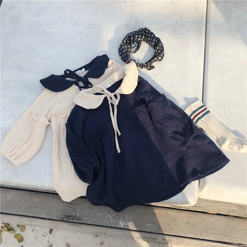 

Cotton Yarn Aline Dresses for Girls Infant Baby Clothes 2019 Spring New Doll Collar Long Sleevde Cute Baby Dress Hit Color Kids
