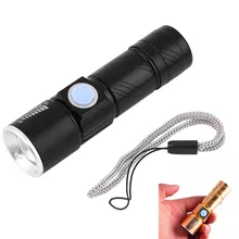 USB Handy LED Torch USB Flash Light Pocket LED Rechargeable Flashlight Zoomable Lamp For Hunting Black Gold