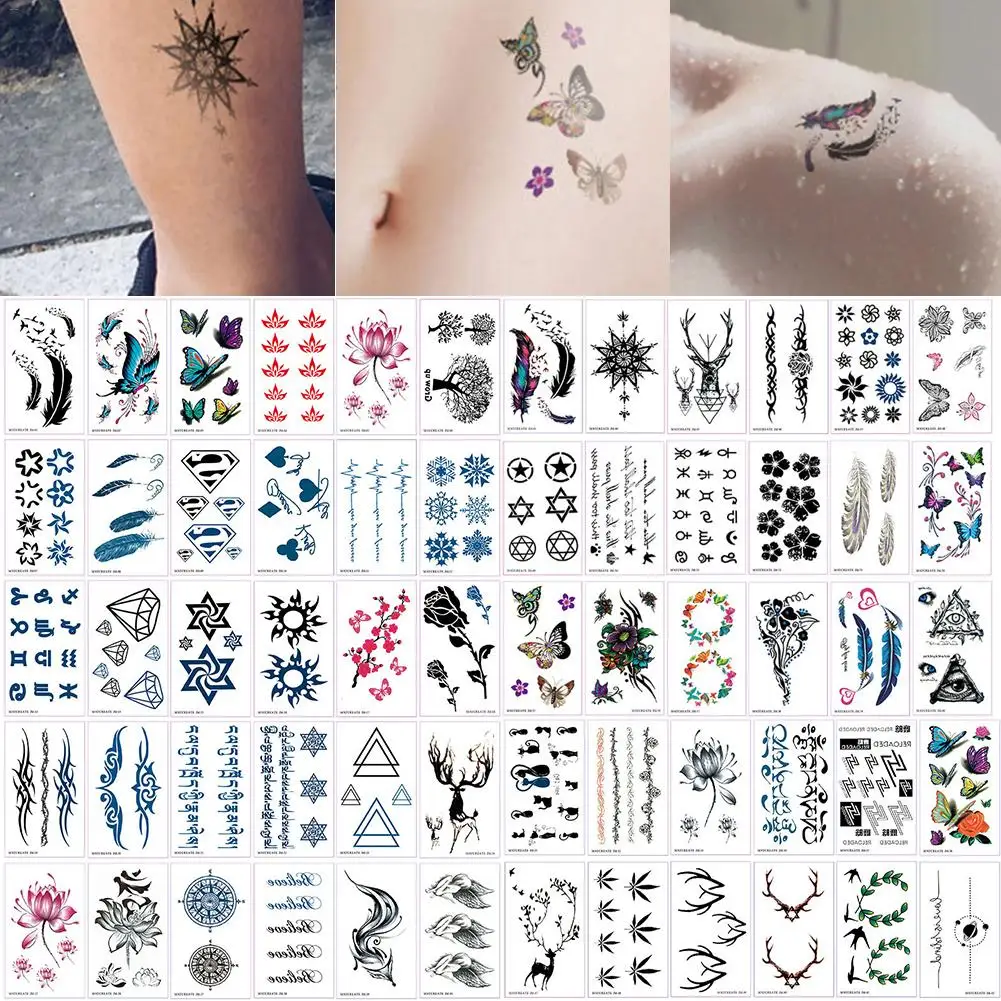 60 قطع للماء ملصقا الوشم هيئة الفن ملصقا فراشة شجرة فرع حية المؤقتة الوشم Sticke للذكور والإناث