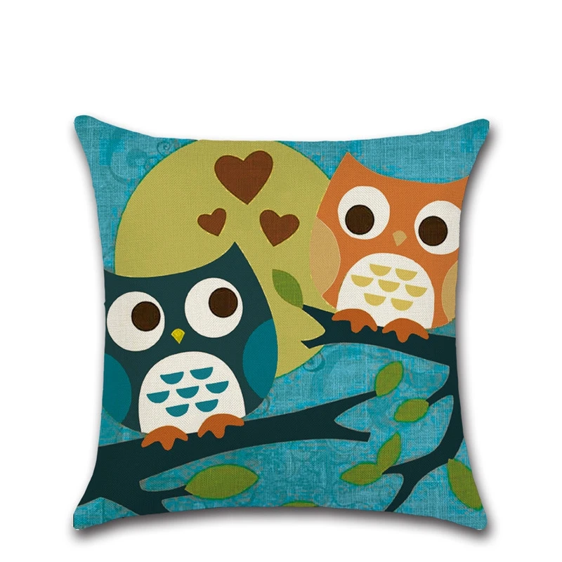 

Cartoon Owl Printing Cotton Linen Square Sofa Couple Cushion Cover Nap Throw Pillow Case Car Decorbox Home Decor Supplies