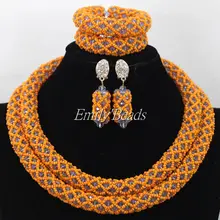 Классический нигерийский Свадебный Африканский бисер ювелирный набор оранжевый/сиреневый кристалл Бусины набор ювелирных украшений для невесты ожерелье набор AIJ795