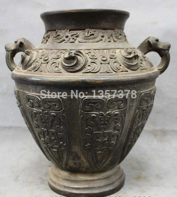 

shitou 00536 10" Chinese Royal Palace Pure Bronze Carved Beast Veins Statue Jar Pot Vase discount 30% (C0324)