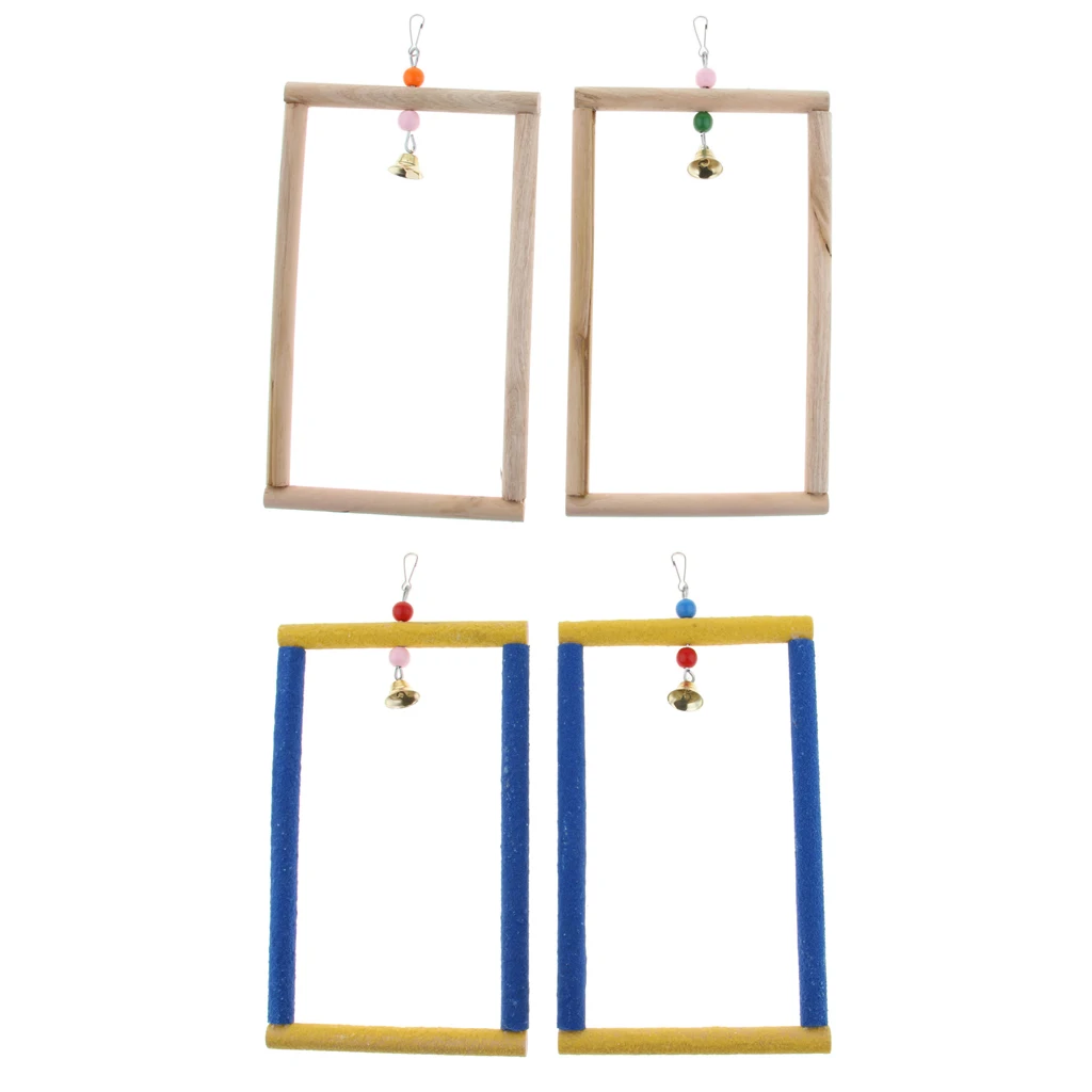 Amagogo 2x Pet Bird Cage Hanging Parrot Parakeet Stand Wood Swing Perch Ladder