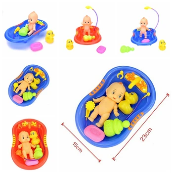 

1 Set Kid Pretend Play Toy Bath Toys Baby Doll In Bath Tub With Duck +Shower Accessories Set Wholesale Random Colors