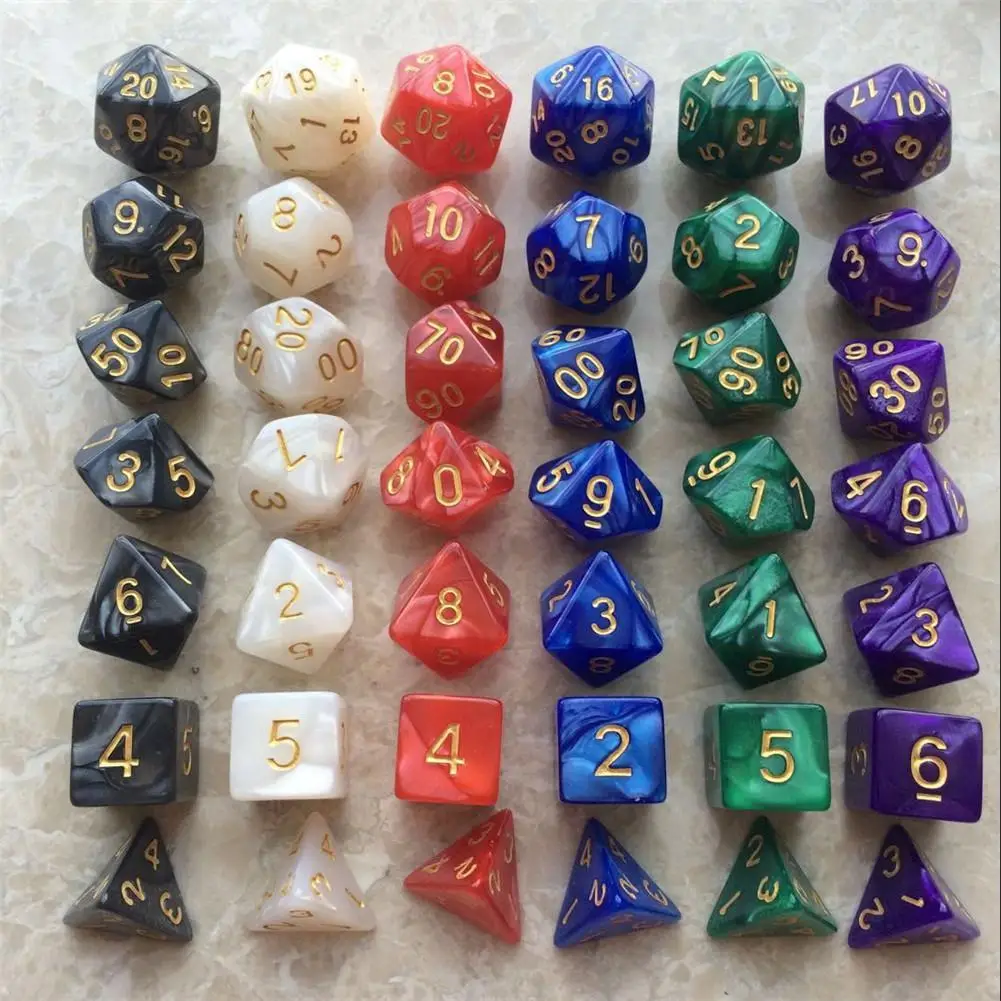 

Polyhedral DnD Mixed Color Dice 7pcs/Set For RPG Dungeons And Dragons Board Games D4,D6,D8,D10,D10%,D12,D20