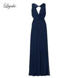 Liyuke элегантное шифоновое платье без рукавов с открытой спиной, длина до пола, темно-синий цвет, платья для матери невесты