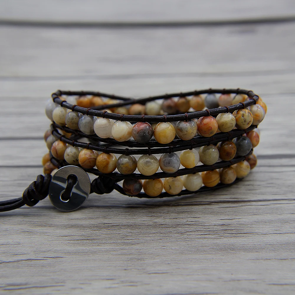 

raYellow crazy beads bracelet leather wrap boho beaded bracelet 3 wraps bracelet yoga jewelry bohemian dropshipping gypsy wrap
