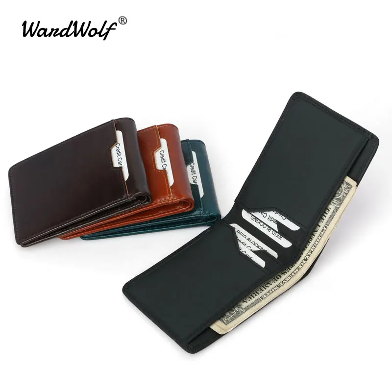 WardWolf двойной тонкий кошелек для мужчин s натуральная кожа мужской короткий Мужской кошелек держатель для Карт RFID Блокировка черный коричневый