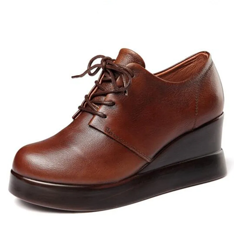 Lässig Ferse Frühling Echtes Volles Komfort Elegante Frauen High Hang Mode Heißer Neue Schwarzes 2019 Verkauf brown Leder Schuhe Heels OxatR