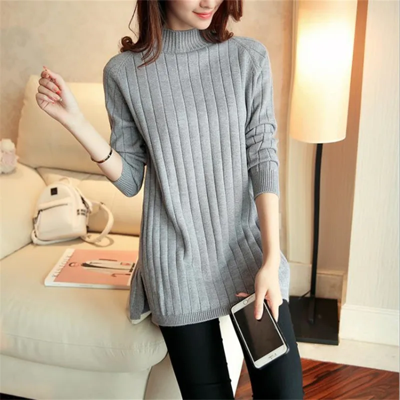 Women Sweater 2019 New Autumn Winter Elasticity Knit Pullover Loose Long Sleeve Half-High Neck Bottom Sweater Female Tops CM462 Women Sweater 2019 New Autumn Winter Elasticity Knit Pullover Loose Long Sleeve Half-High Neck Bottom Sweater Female Tops CM462