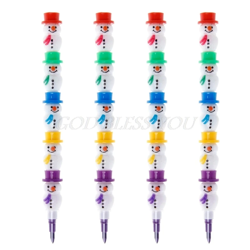 

4PCS 5 Colors Stacker Swap Cute Snowman crayon For School Children painting Toys