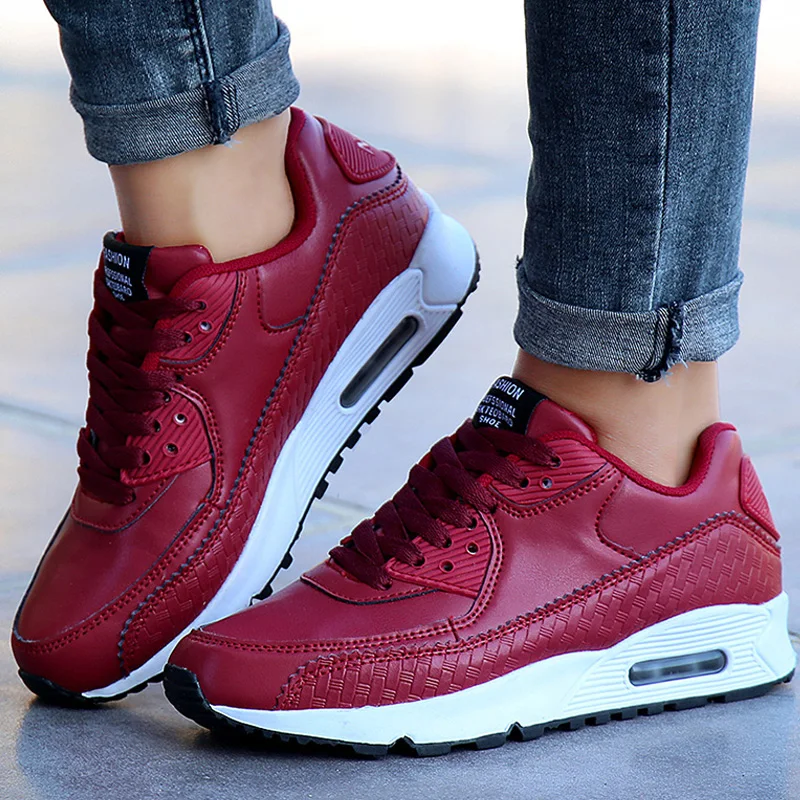 Autumn Winter Men Running Shoes Lace Up PU Leather Air Sport Basket