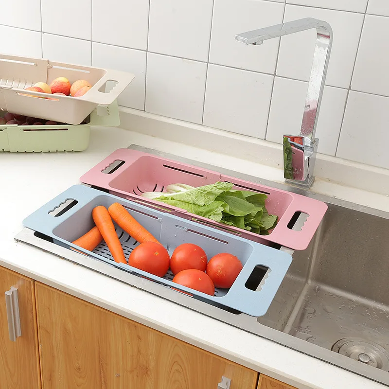 LIYIMENG Kitchen Plastic Sink Drain Basket Rack Organizer Scalable Tableware Vegetable Fruit Rack Storage Drain4