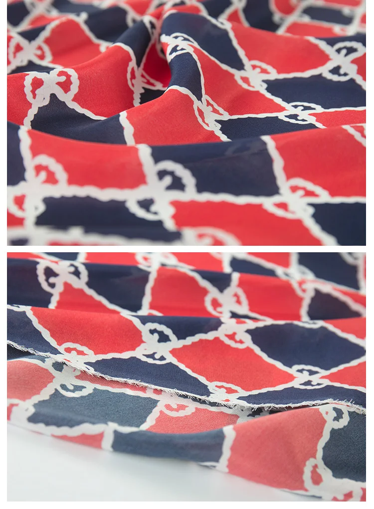 Новая летняя красная и синяя клетчатая цифровая печать шелк креп ткань для женского платья 140 см Ширина 14Momme модная ткань Сделай Сам Шитье